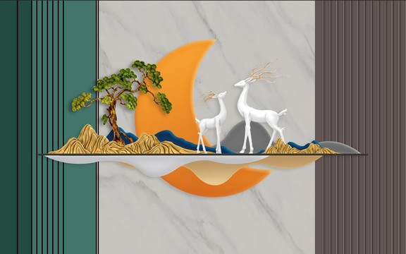 現(xiàn)代簡(jiǎn)約木格柵山水背景墻