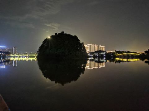 中秋月色下的东坡湖湿地公园