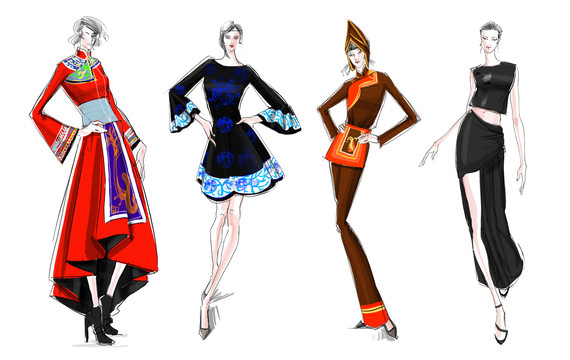 民族风女装礼服设计效果图系列
