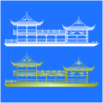 鎮(zhèn)江北固灣中式畫舫游船矢量圖