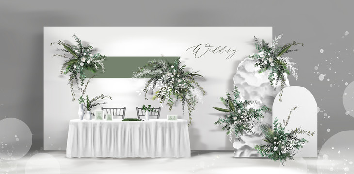 韩式白绿清晰婚礼效果图