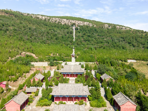 航拍山东新泰朝阳洞寺庙古建筑