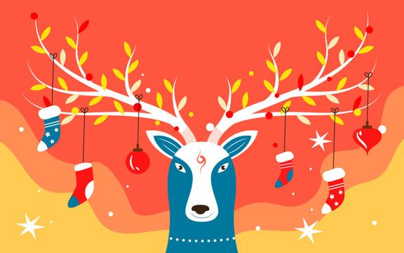 圣诞节麋鹿冬季平安夜礼物插画