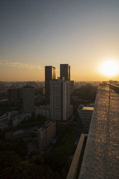 城市高楼日落