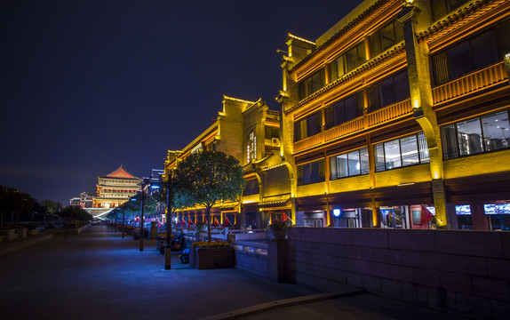 西安钟鼓楼广场夜景风光