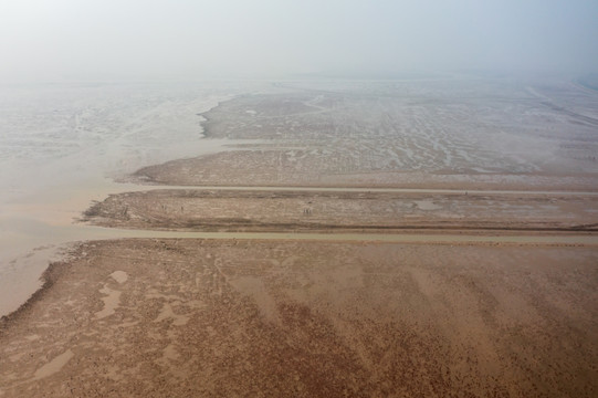 航拍东营垦利红滩湿地碧海公园