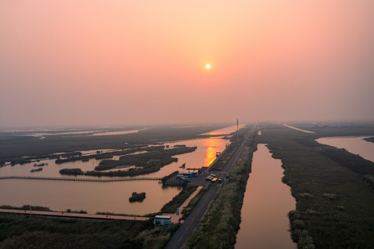 航拍黄河入海口生态旅游区