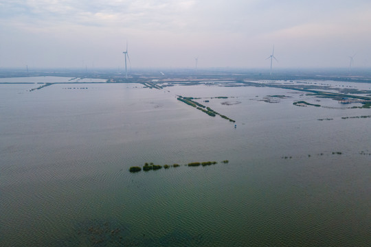 航拍孤东人工湿地