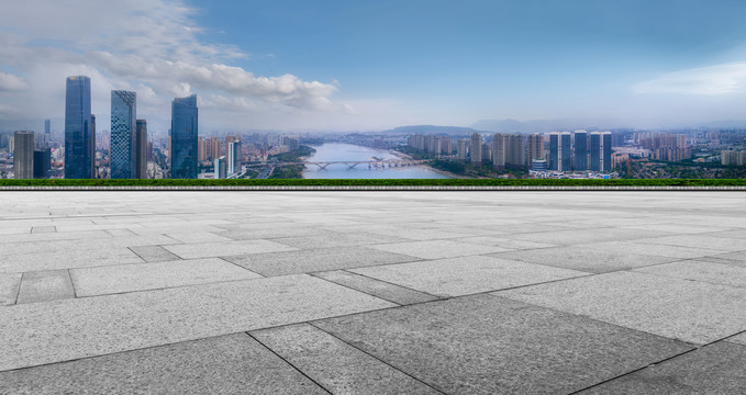 地砖地面和城市景观