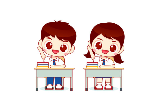 卡通課堂舉手學(xué)生矢量插畫(huà)