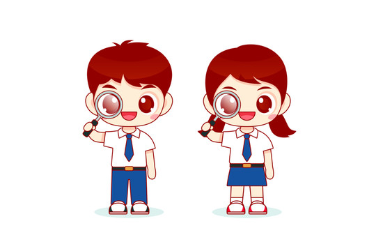 卡通拿放大鏡學(xué)生矢量插畫