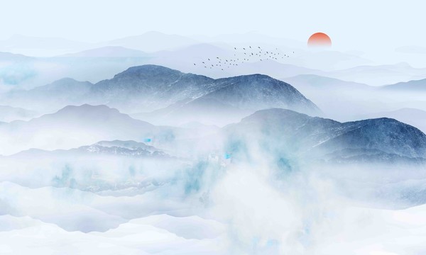 中國(guó)風(fēng)云霧山水畫