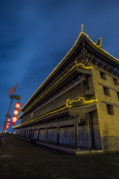 西安城墙北门安远门夜景风光