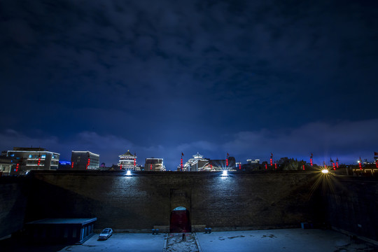 西安城墙北门安远门夜景风光