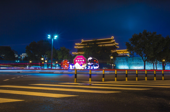 西安城墙南门永宁门夜景风光