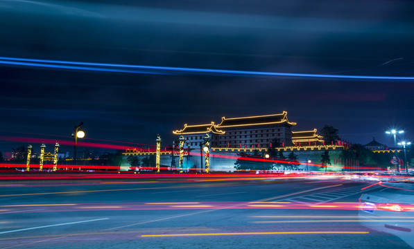 西安城墙南门永宁门夜景风光