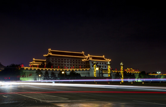 西安城墙南门永宁门夜景风光