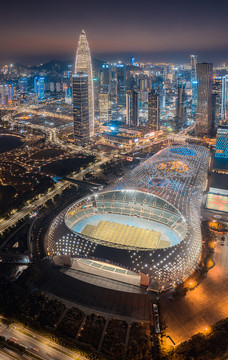 深圳市深圳湾体育中心航拍夜景