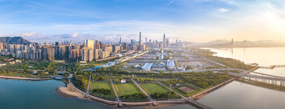 深圳市南山区深圳湾口岸航拍全景