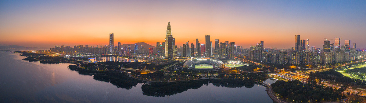 深圳市南山区深圳湾航拍夜景全景