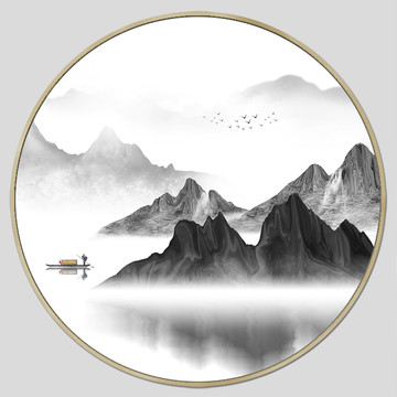 新中式山水壁畫