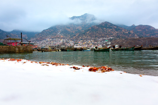 青岛渔村雪景