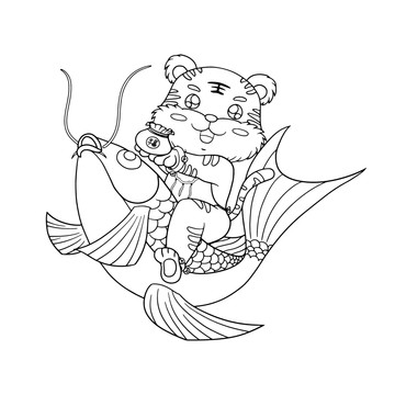 卡通虎線稿