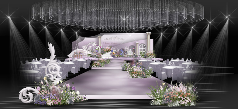 紫色法式花园婚礼效果图