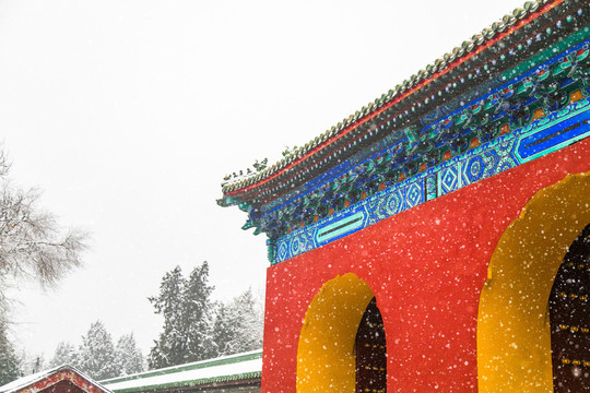 下着雪的中国北京天坛公园风光