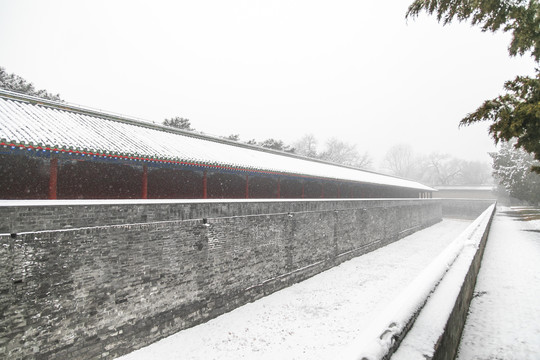 下着雪的中国北京天坛公园风光