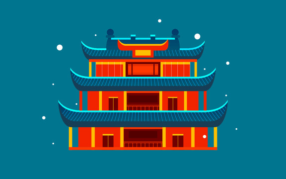 中國(guó)風(fēng)古建筑長(zhǎng)沙天心閣插畫(huà)