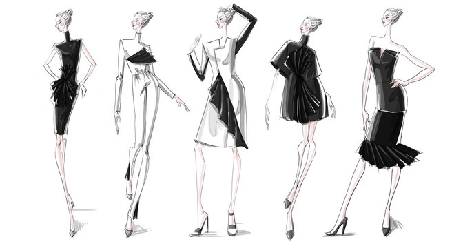 黑色礼服夸张飘逸造型服装设计