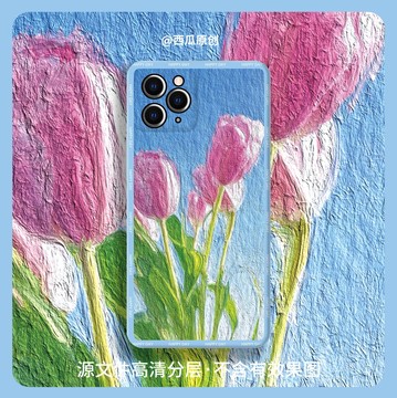手機殼圖案原創(chuàng)油畫油紫色花