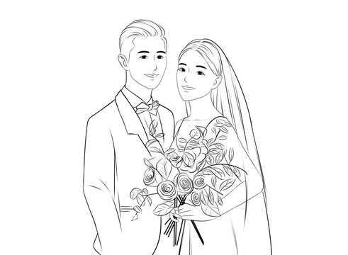 婚紗照線稿情侶結(jié)婚雕刻請柬