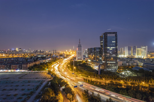 中国天津城市立交桥夜晚航拍