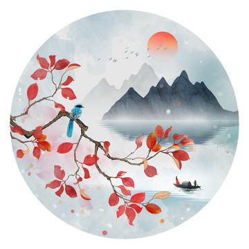 紅葉古風(fēng)山水畫(huà)