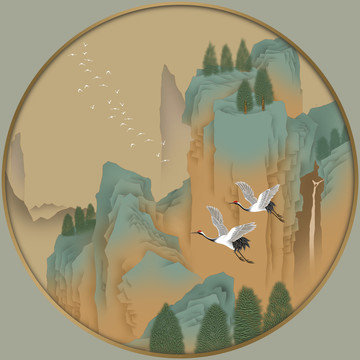 青綠山水圓形鏡心