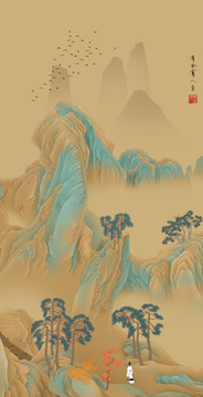 青綠山水畫立軸