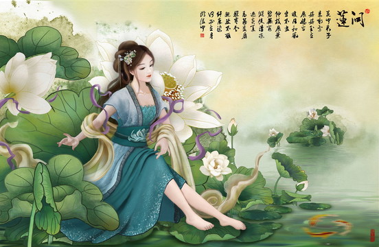 清晨坐在荷塘邊賞魚的窈窕淑女