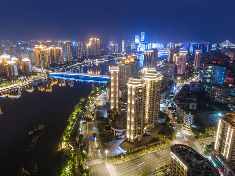 航拍福州城市夜景