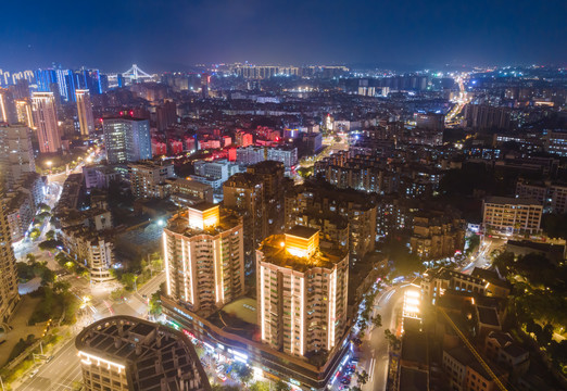 航拍福州城市风光夜景