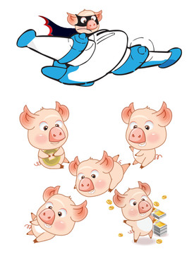 原创卡通猪动物形象插画