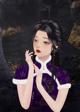 手繪旗袍美女