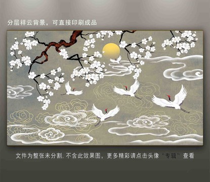 古風(fēng)祥云花鳥背景墻