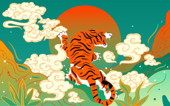 虎年春節(jié)2022新年國潮插畫