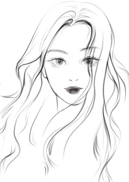手繪卡通線描女孩