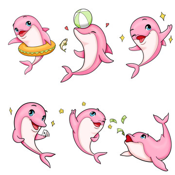 卡通海豚形象插畫