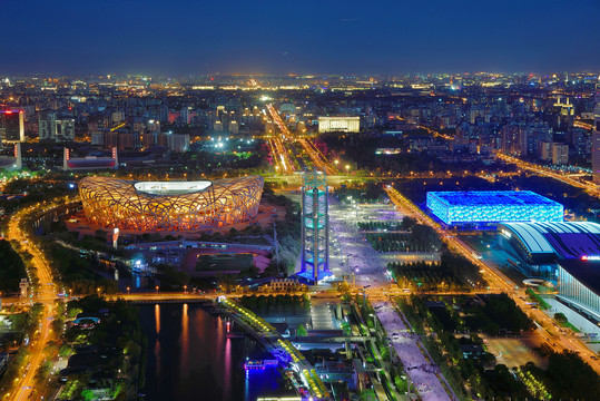 北京奥林匹克公城市建筑风光夜景