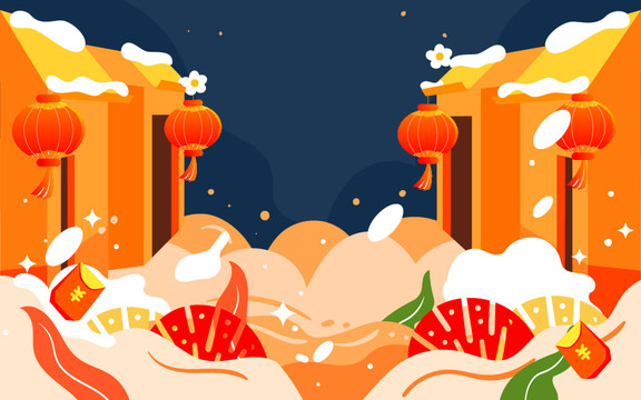 年貨節(jié)電商購物節(jié)雙十一購物插畫