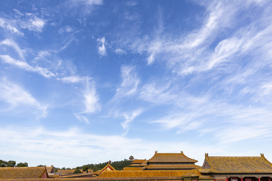 蓝天白云下北京故宫的独特建筑